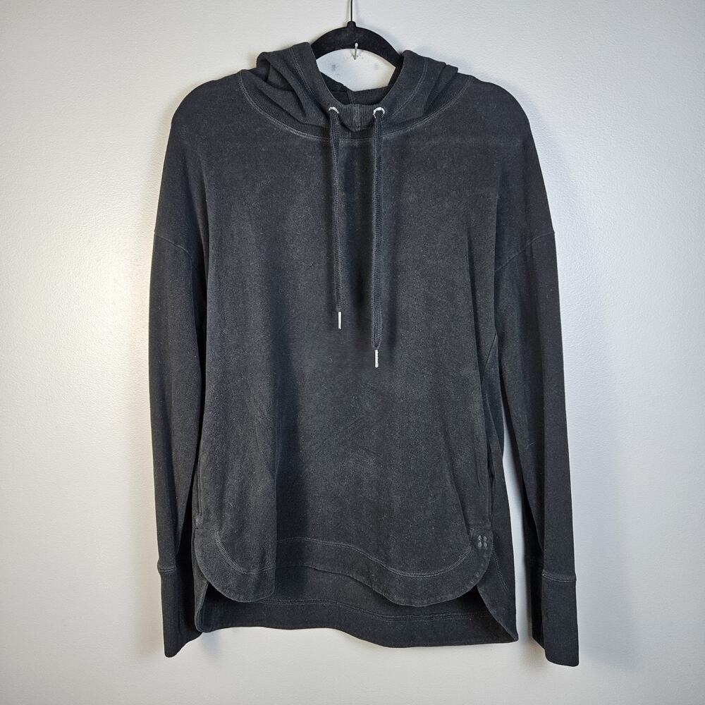 Sweaty Betty Escape Luxe Fleece Hoodie Medium Black Thumbhole Made in Italy‎